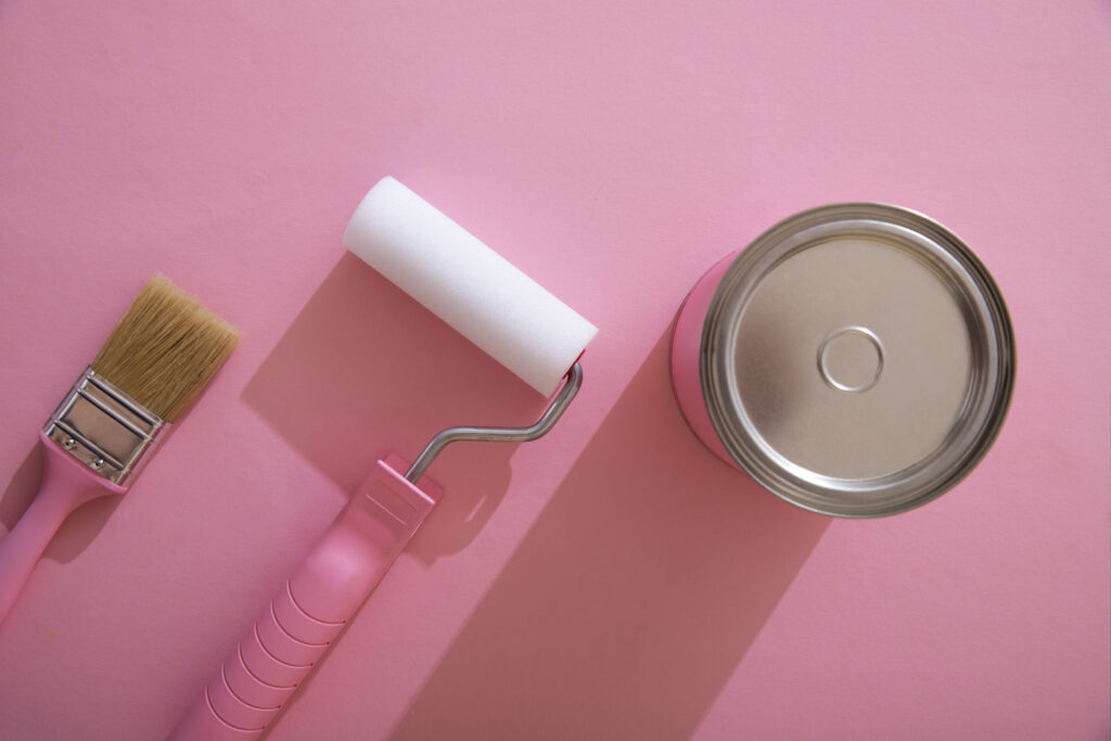assortment painting items with pink paint (2)